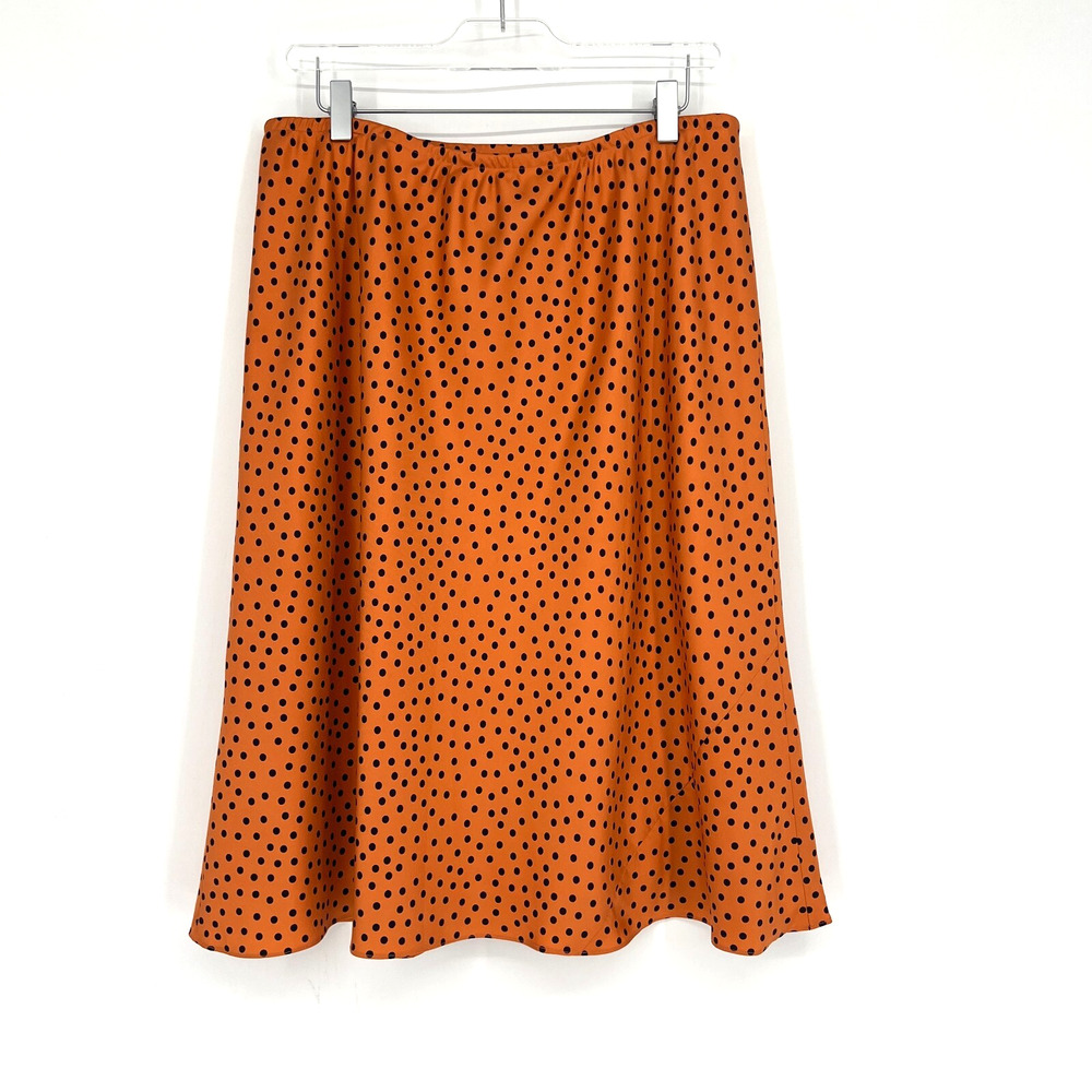 Jones New York Skirt Womens 14W Orange Black Polka Dot‎ Silk Whimsy Artsy